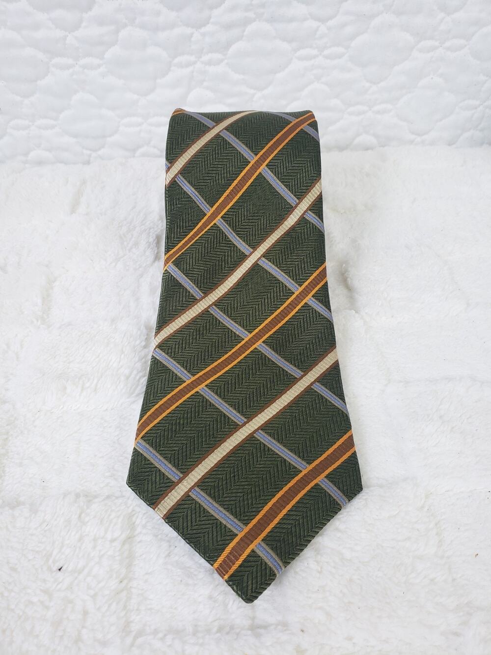 J.Z. Gallery Collection Textured Mens Tie Silk USA Olive Multi Color